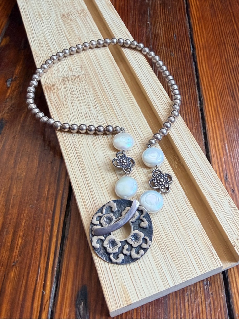Vintage Saki sterling silver .925 toggle pendant necklace signed stamped